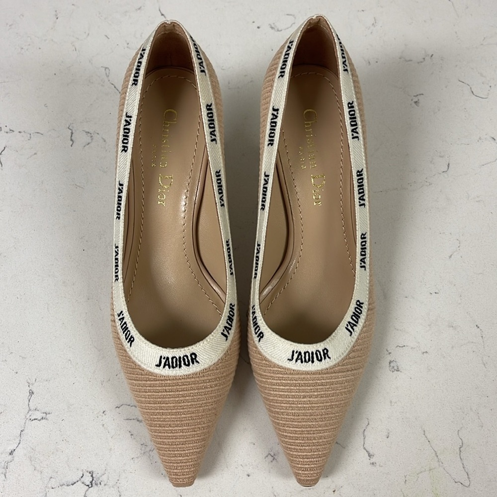 Dior Fabric & Ribbon Embroidered J'Adior Pumps 39 Aprioct Line - Picture 4 of 17